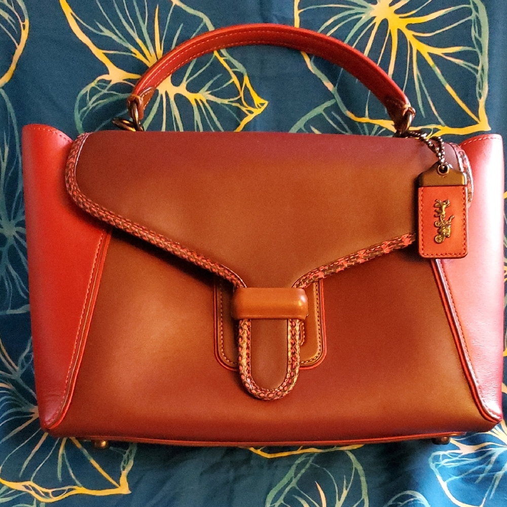 Coach Colorblock Snakeskin Trimmed Courier Carryall